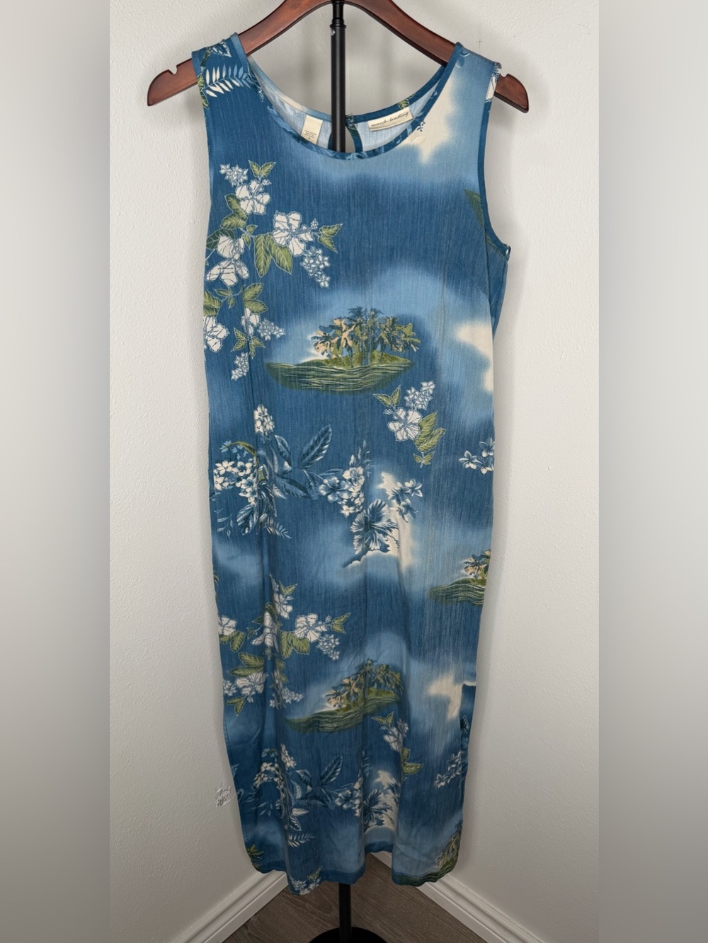 Marsh Landing Blue Tropical Print Midi Dress Size Small